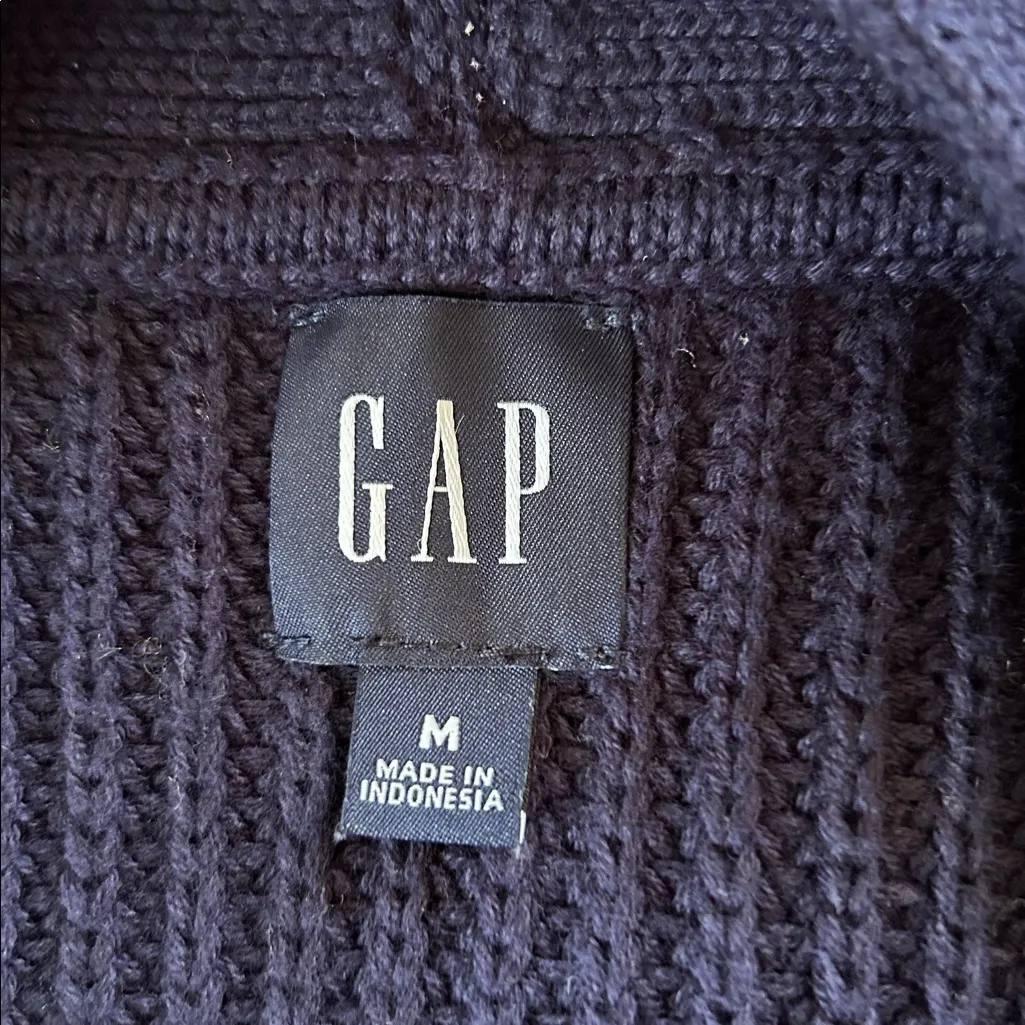 Gap shaker stitch Classic cotton navy /off white stripe knit cardigan sweater M - Image 13