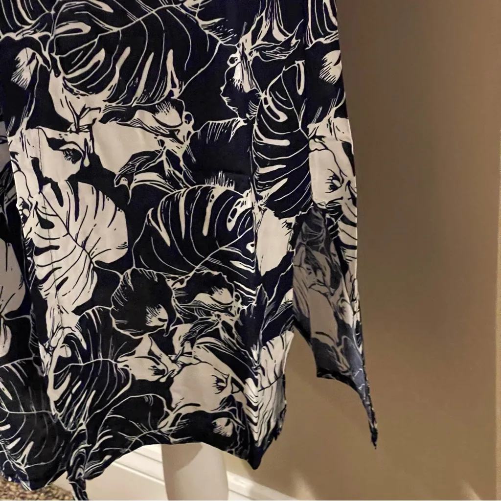 Navy and White Leaf Print Kimono Blue Size undefined - Image 4