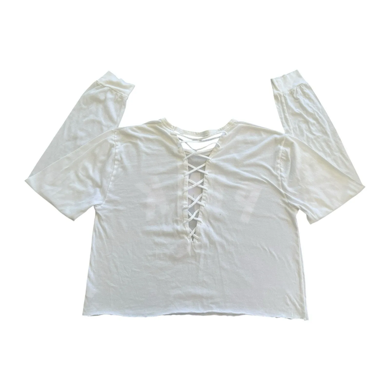 VS Pink Logo Lace Back Cut Out Long Sleeve White Shirt Size‎ Large Athleisure - Image 2