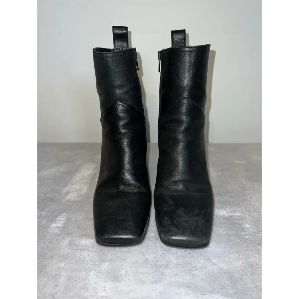Napoleoni Black Leather Vintage Made in Italy Heeled Boots 37 Size 7 - Image 2