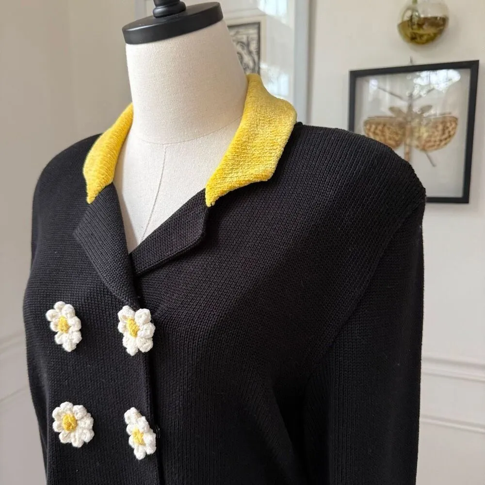 Jamie Kreitman Daisy Double Breasted Cardigan Sweater Blazer Black White Yellow Size M - Image 5
