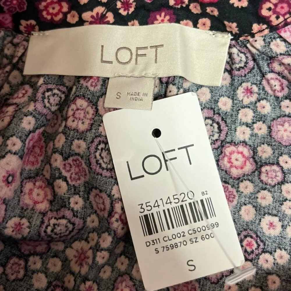Loft Women's Multicolor Floral Cap Flutter Sleeve Crew Neck Blouse Top Size S - Image 6