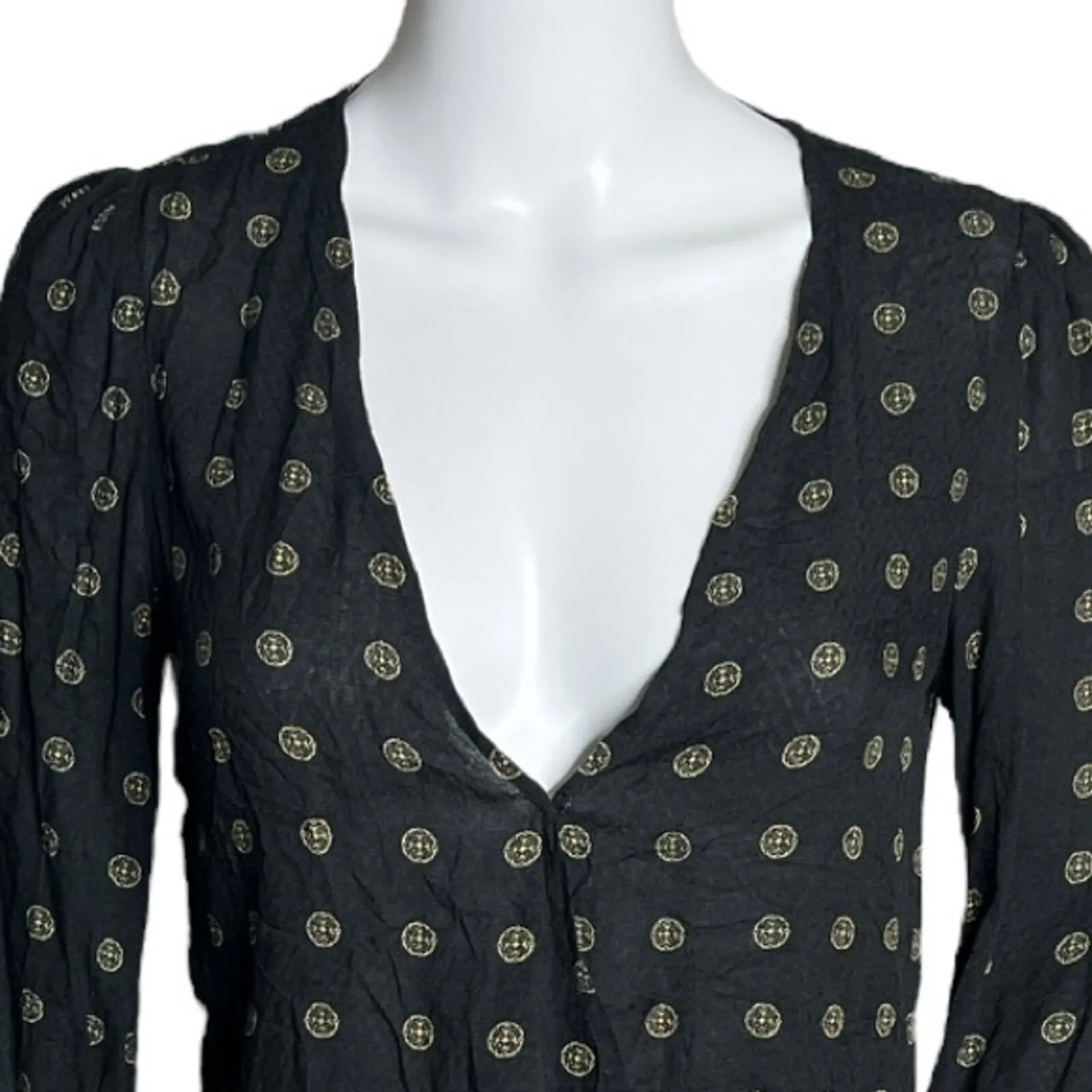 Urban Outfitters Shirt Womens XS Black‎ Medallion Print Cropped Blouse Casual - Image 4