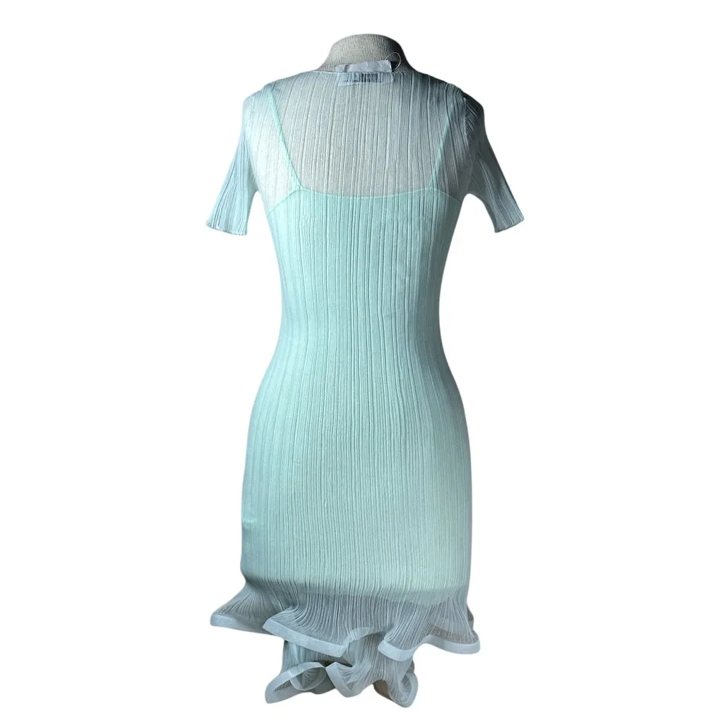 SIMKHAI Jett Short Sleeve Mini Dress in Seafoam Small New Womens Sheath Ruffle Blue - Image 7