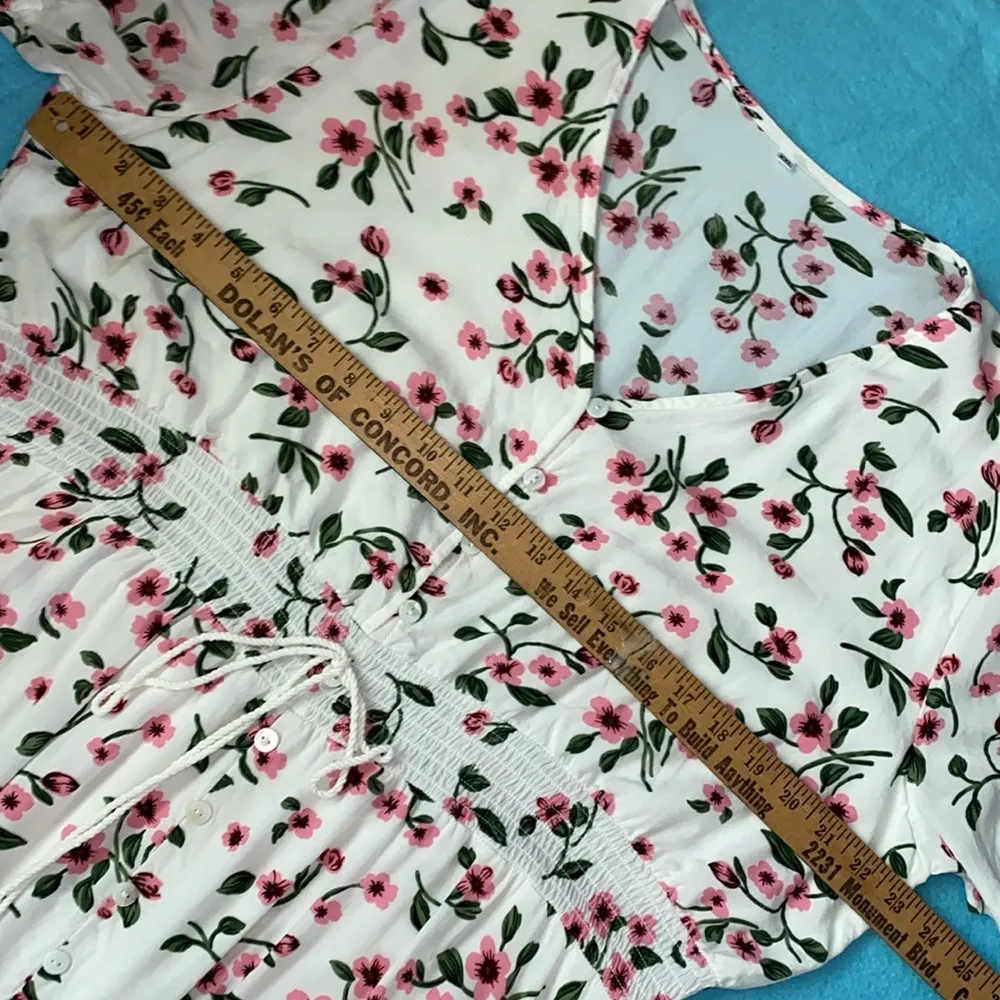BEACH PARTY floral maxi dress smocked stretchy waist tassel strings size XXL White - Image 15