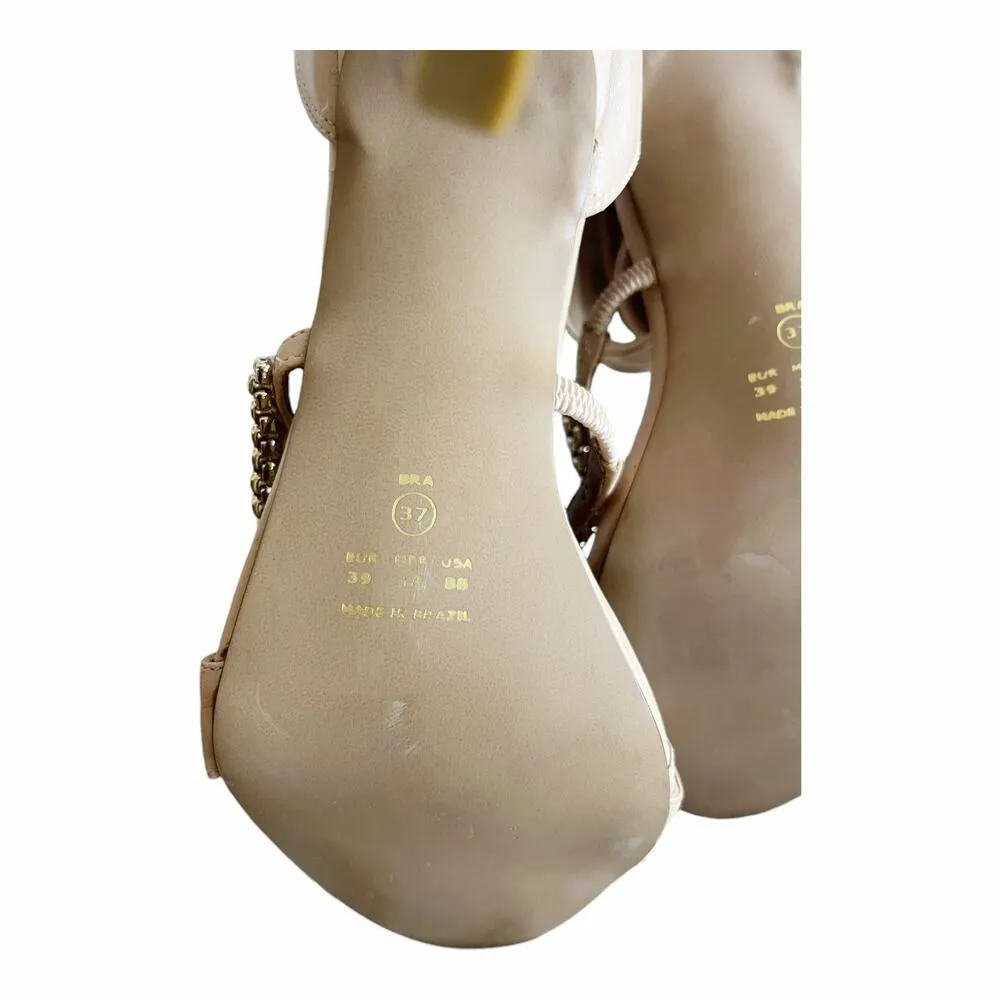 ALVEA Tan Leather Strappy Sandal Chain Stiletto Heels Ankle Strap Zip Closure 8 - Image 7