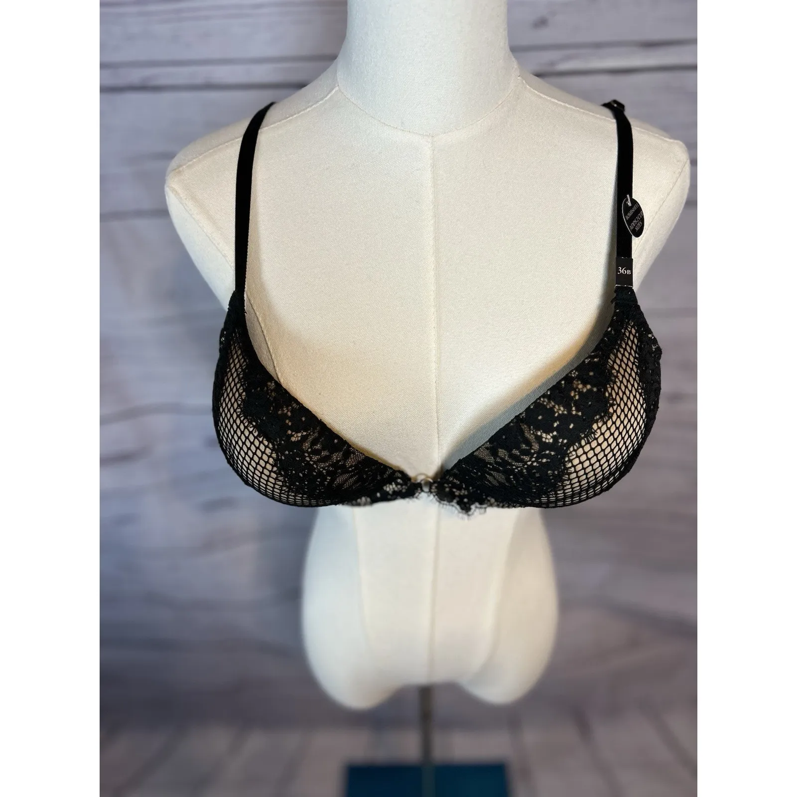 NWT Victoria’s Secret Bombshell Lace Mesh Push-Up Bra Black 36B - Image 2