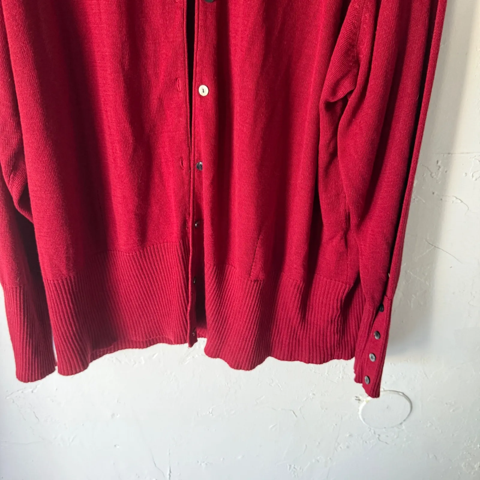 Merona  Red Cardigan Button Front Long Sleeve Ribbed Hem V Neck Women's 3X - Image 3