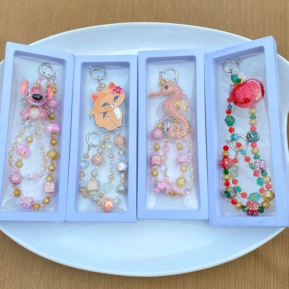 🧡Luxury Bag/Phone Chain Charm/Keychain Triple-Layer Flowers Fancy Crystal Beads - Image 7