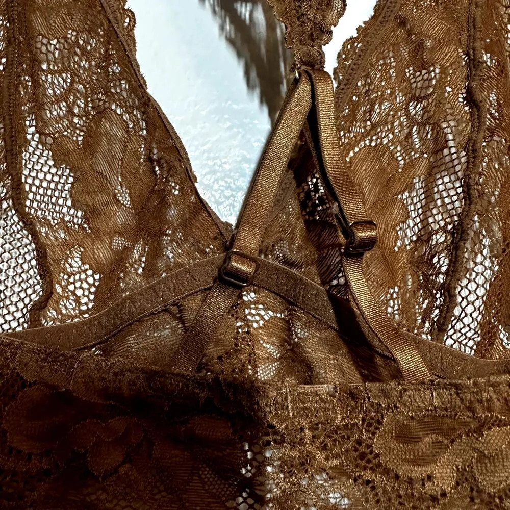 Savage X Fenty Floral Lace Bralette Racerback Wireless Pullover Dark Brown S - Image 3