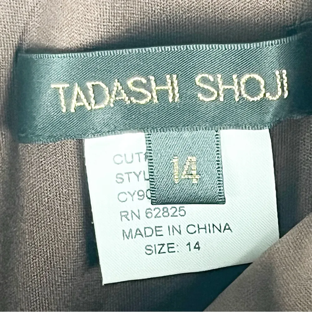 TADASHI SHOJI Brown Ruched Sequin Puffer Sleeves Deep V-Neck Maxi Dress Size 14 - Image 3