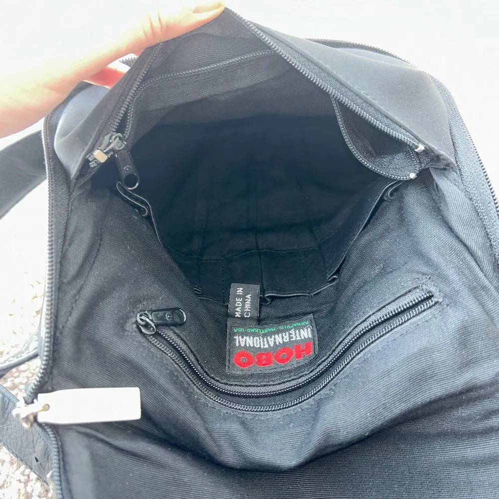 Vintage 90s Hobo International Crossbody Purse Bag Black Leather Zip Long Strap - Image 6