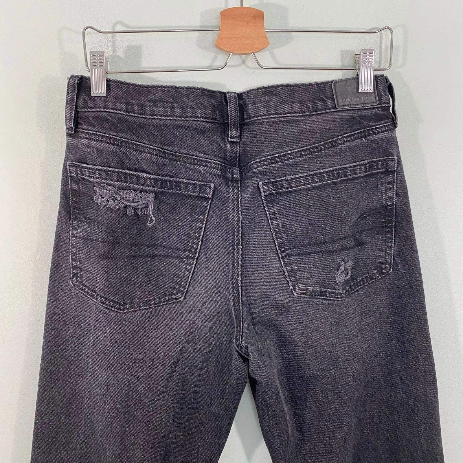 American Eagle Black Stone Wash Super High Rise Ankle Straight Jeans Size 8 - Image 8