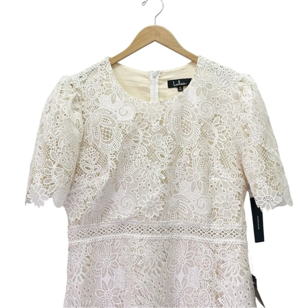 NWT Lulus Amore Off-White Crochet Lace Midi Dress Size XL Short Sleeve Wedding - Image 7