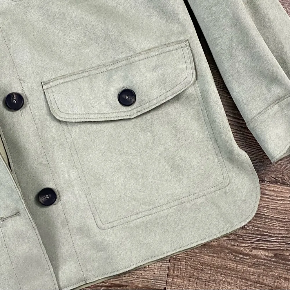 Zara Jacket Women XS Green Oversized Velvet Button Front Pockets Lightweight - Image 3