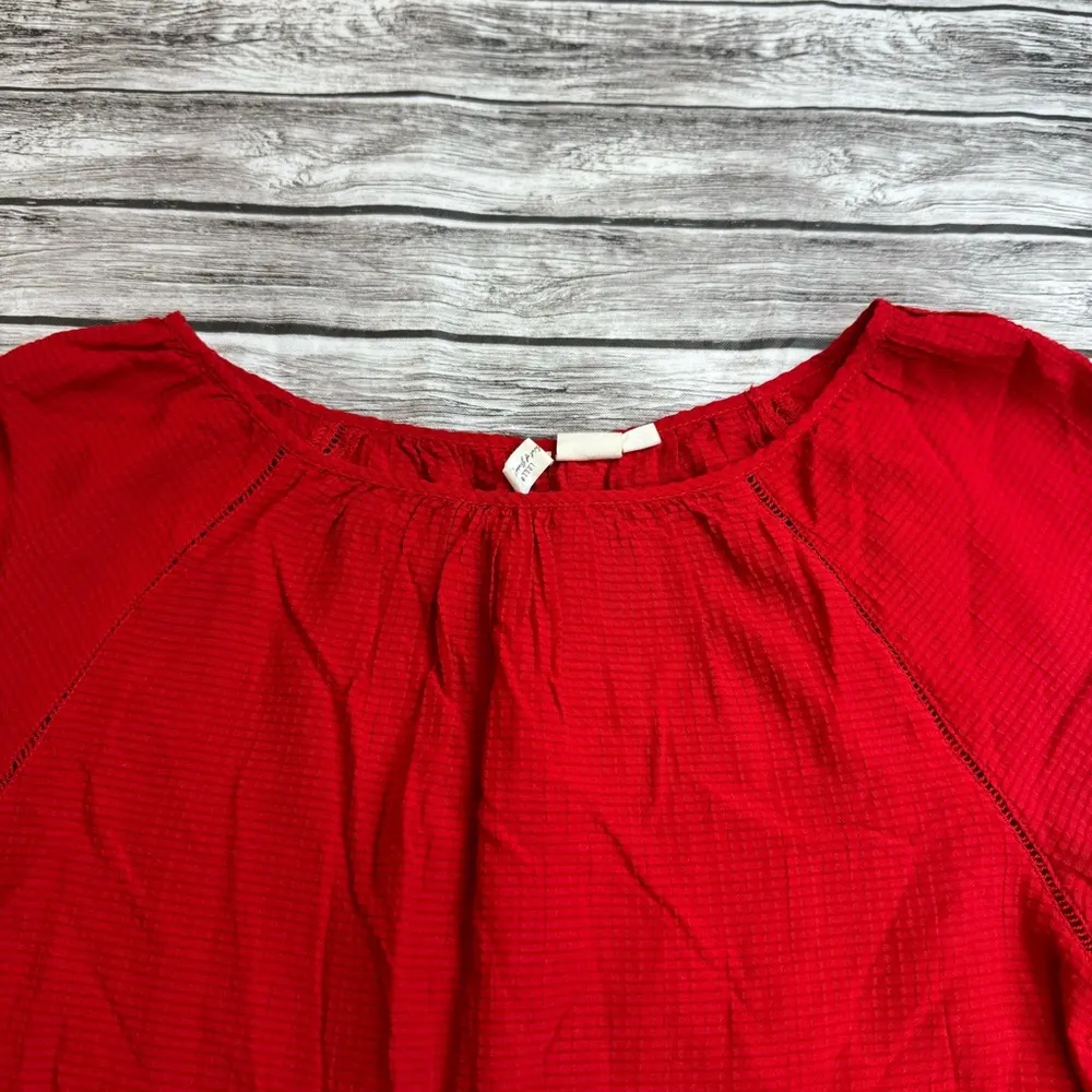 H&M L.O.G.G. Womens Peasant Blouse Bright Red 6 Balloon 3/4 Length Raglan Sleeve - Image 5
