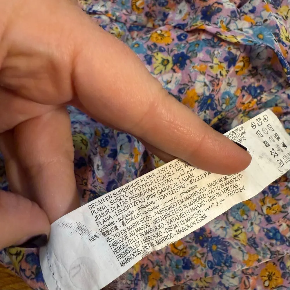 Zara Women’s XS Pink Orange Blue Floral Long Sleeve Button Down Shear Top Spring - Image 8