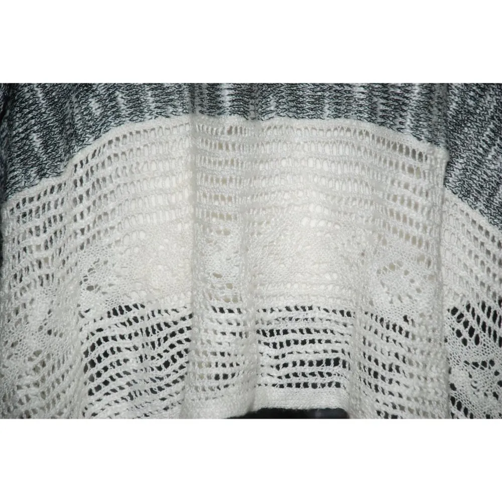 Energe World Wear Ladies Gray White Cardigan Sweater SZ L Open Front Lace LS Size L - Image 10