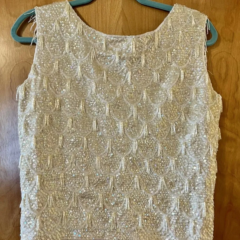 Kenzar Hong Kong Flapper Sleeveless Top Sequins Vintage Beaded Tassels Size 36 - Image 9