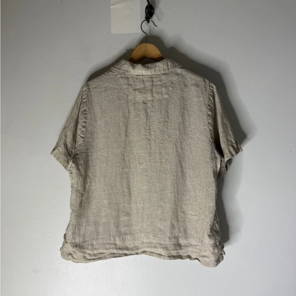 Quince  Linen Short Sleeve Button Down Top Tan Size Large - Image 2