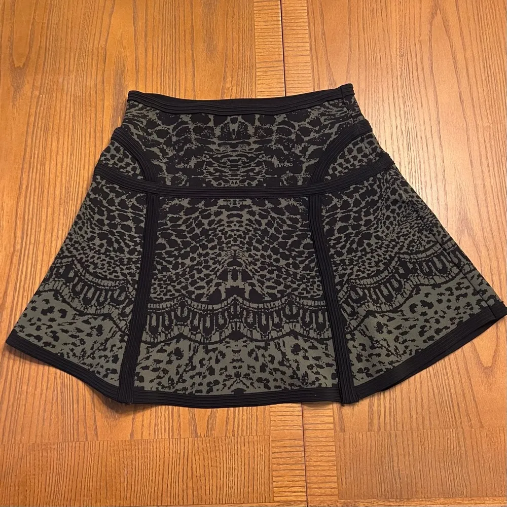 Diane von Furstenberg Animal Print Flote Skater Knit Mini Skirt Black & Olive XS - Image 9