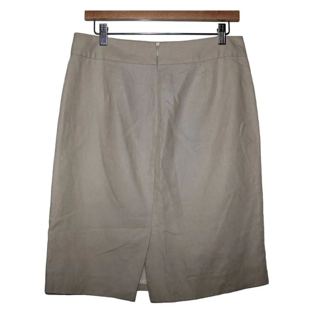 Women's J. Crew 15455 Ivory Bone Linen Cotton Pull On Zip Up Pencil Skirt Size 6 - Image 2