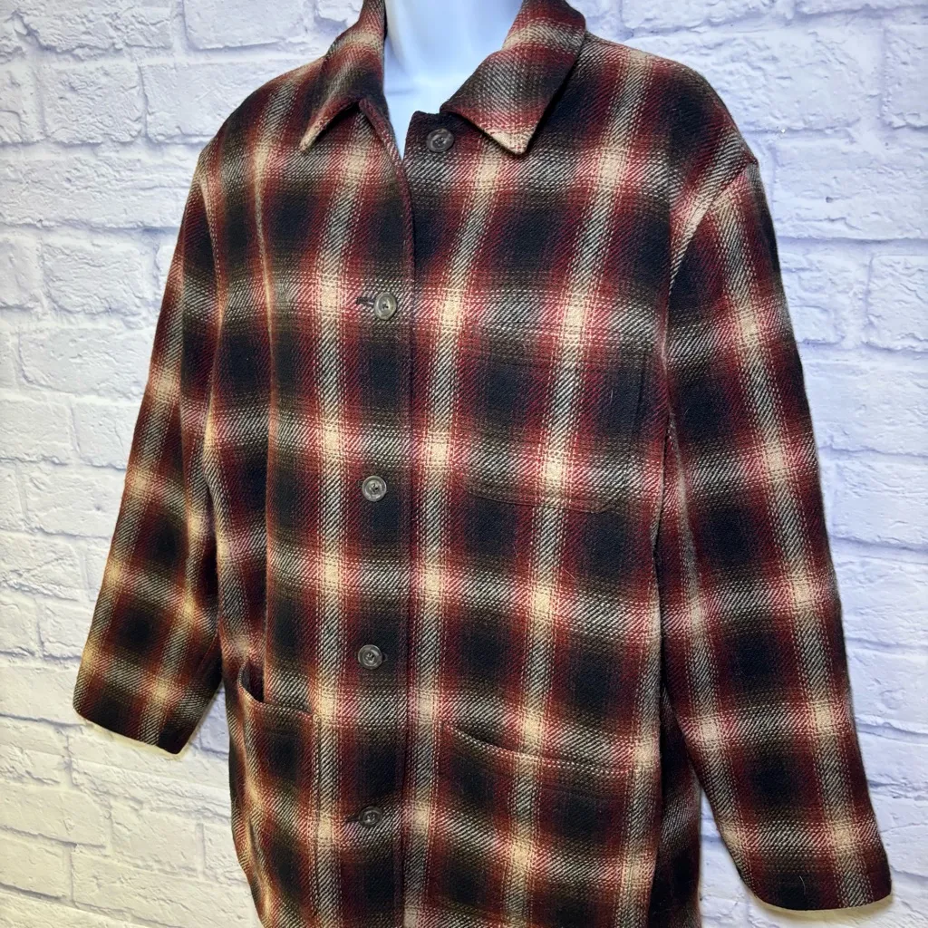 Vintage Eddie Bauer Jacket Womens Medium Wool Plaid Button Barn Chore Coat - Image 7
