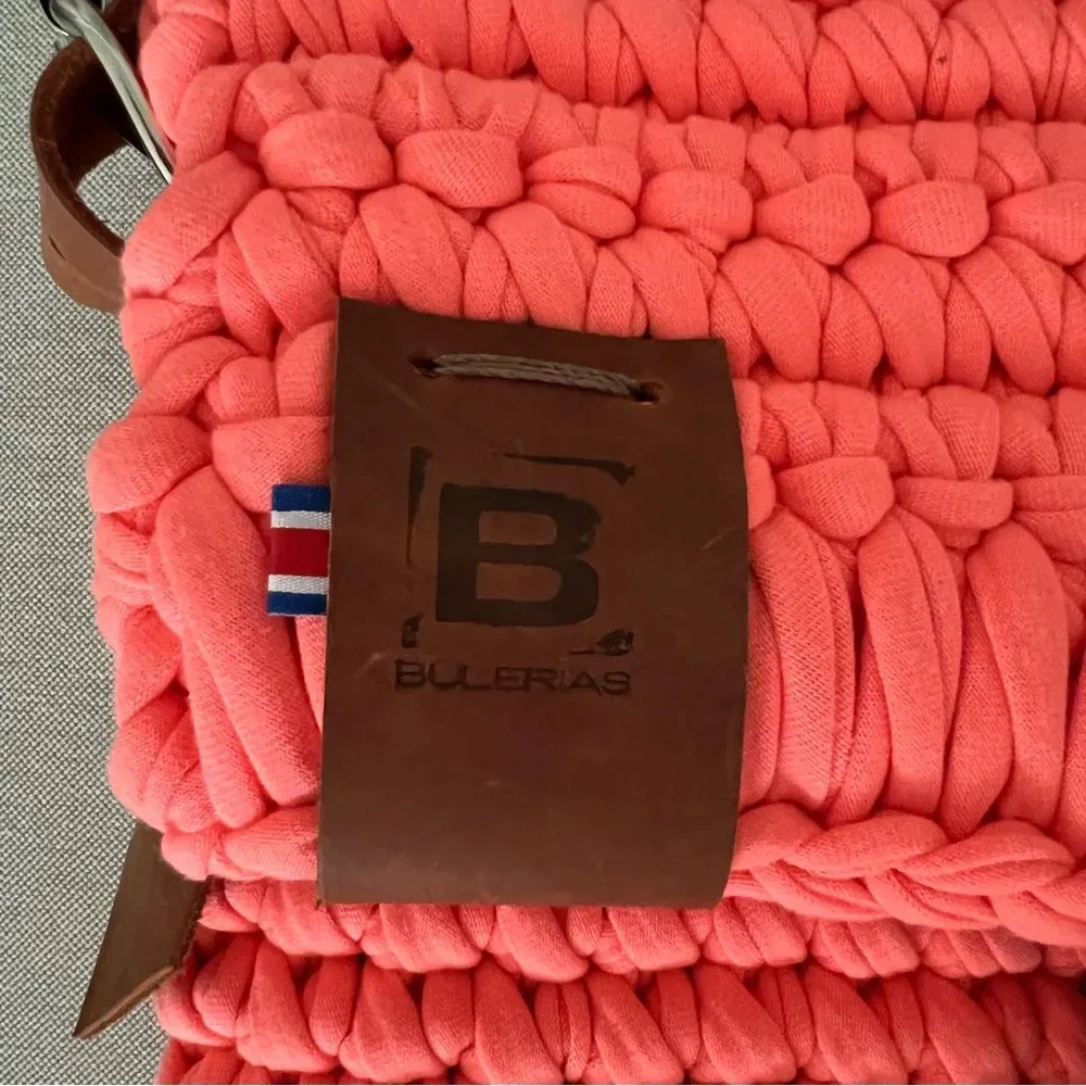 Bulerias Coral Pink Handmade Crochet Leather Costa Rican Crafted Textile Bag EUC - Image 3