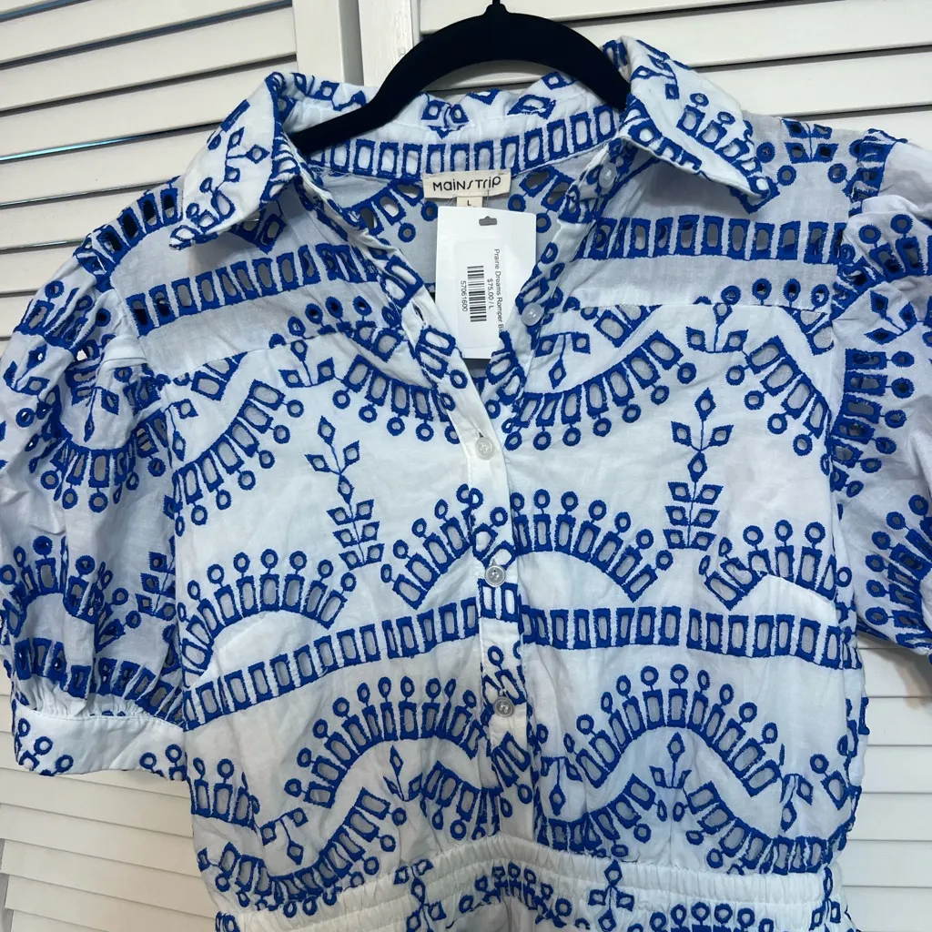 Blue and White Patterned romper - Image 3