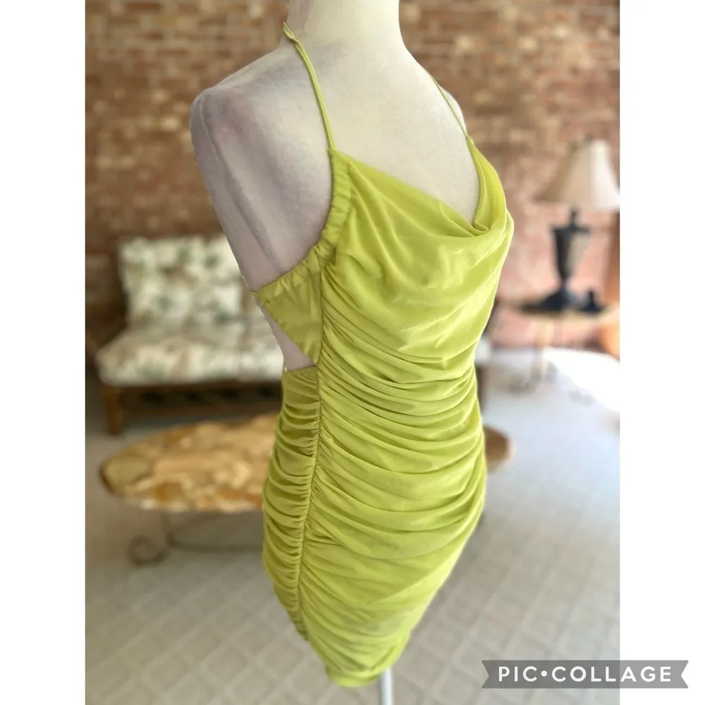 NEW Bailey Rose Dress Bodycon Ruched Mini Lime Green Halter Nesh L (Jrs) Y2K Size undefined - Image 12
