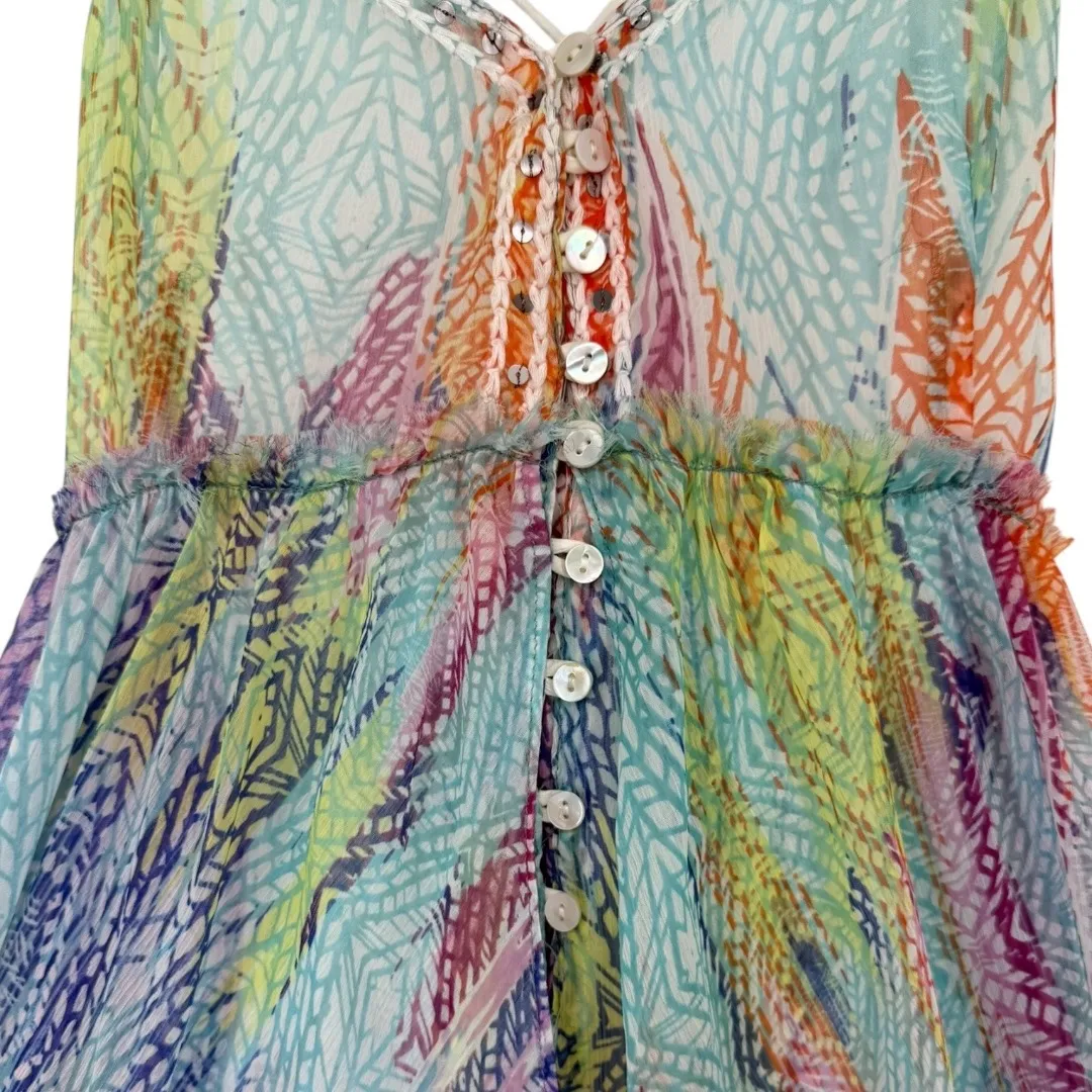 NWT Free People Sea Gypsy Rainbow Feather Print Midi Dress Size Small Boho Fairy - Image 11