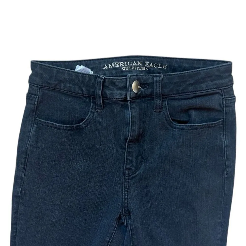 Womens American Eagle Super Stretch Hi-Rise Black Rinse Jeggings Jeans - Sz 2 - Image 4