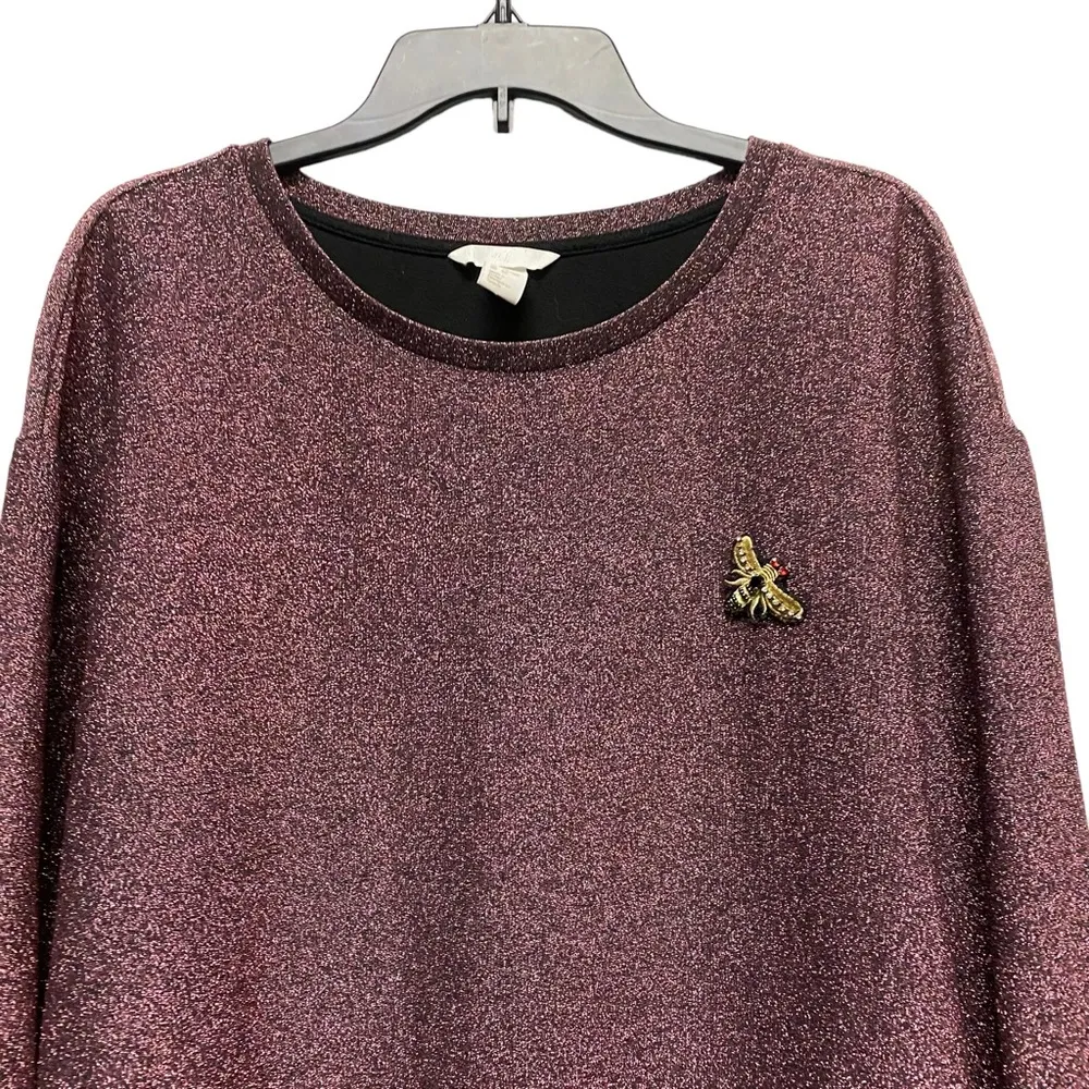 H&M Women’s Sz XL Shimmering Black Pink Crewneck Sweater - Image 3