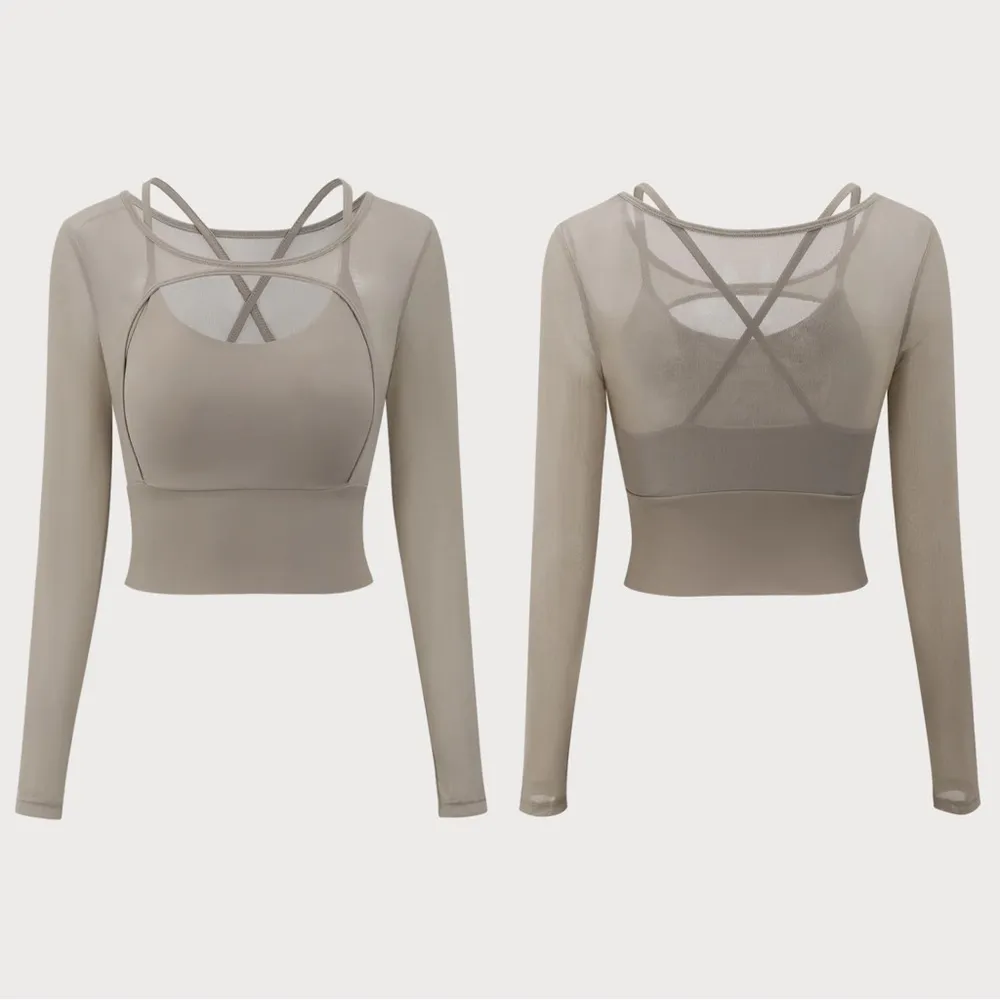 BERLOOK Khaki Cut Out Long Sleeve Light Support Top ONLY 75 Silver - Image 6