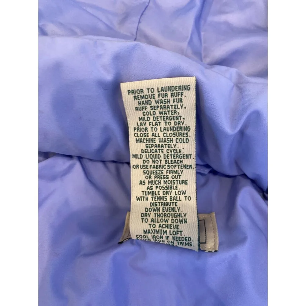 L.L. Bean Periwinkle Goose Down Puffer Winter Ski Jacket Faux Fur Hooded Sz LP - Image 7