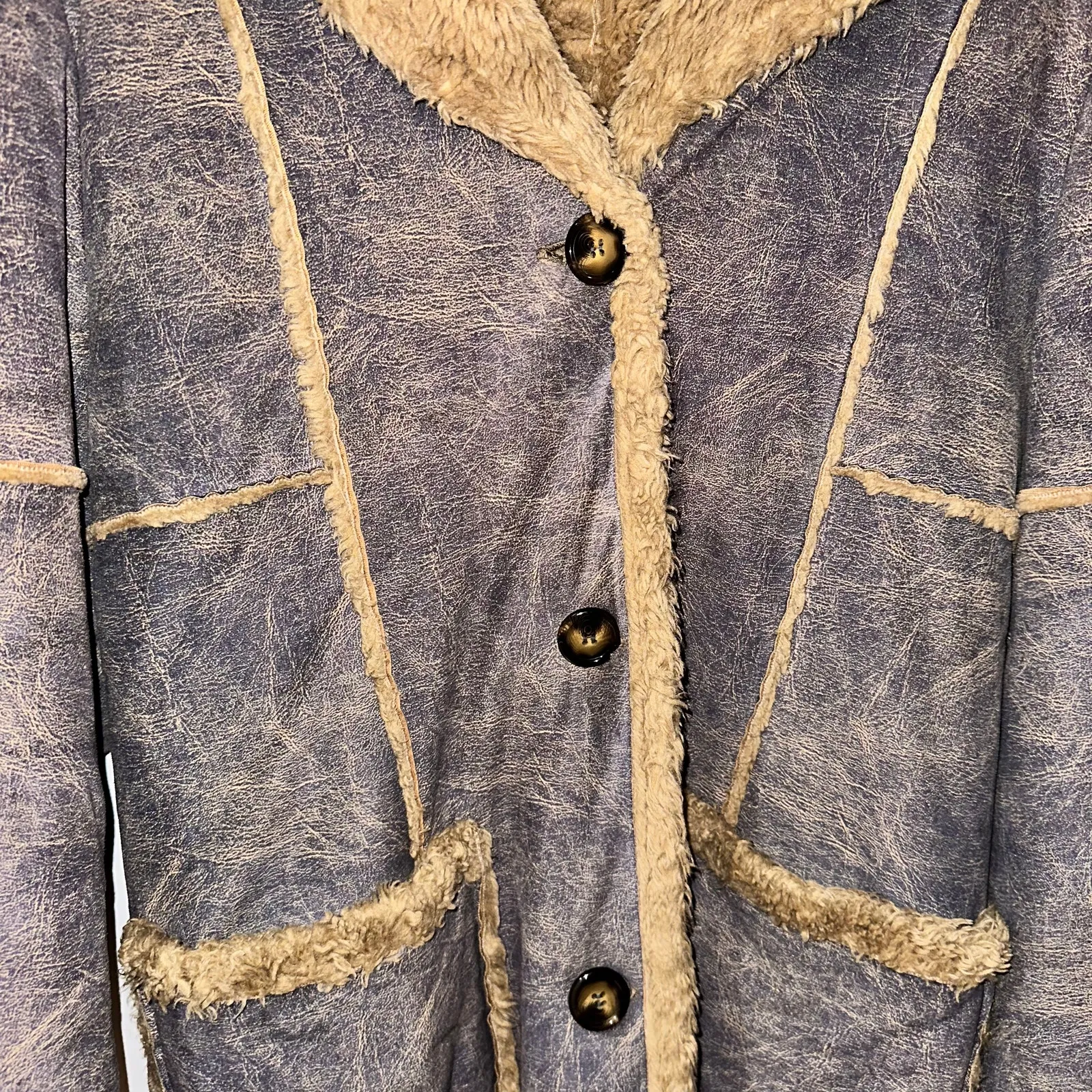 PENNY LANE VINTAGE BLUE SOFT VELVET FEEL FAUX FUR TRIM COAT Size undefined - Image 3