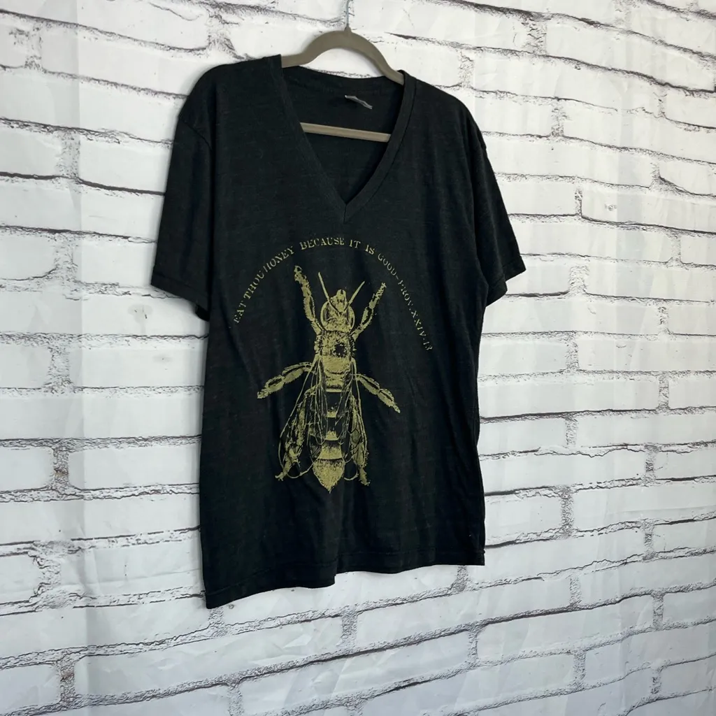 American Apparel Bee Graphic Tri-Blend V-Neck T-Shirt Black Gold Women’s Medium - Image 2