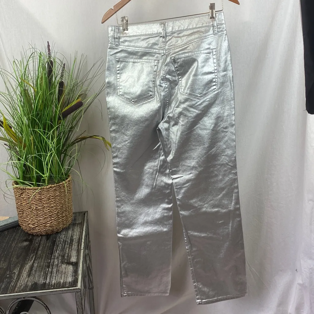 Ann Taylor Loft Silver Coated High Rise Straight Leg Jeans NEW 28 6 - Image 4