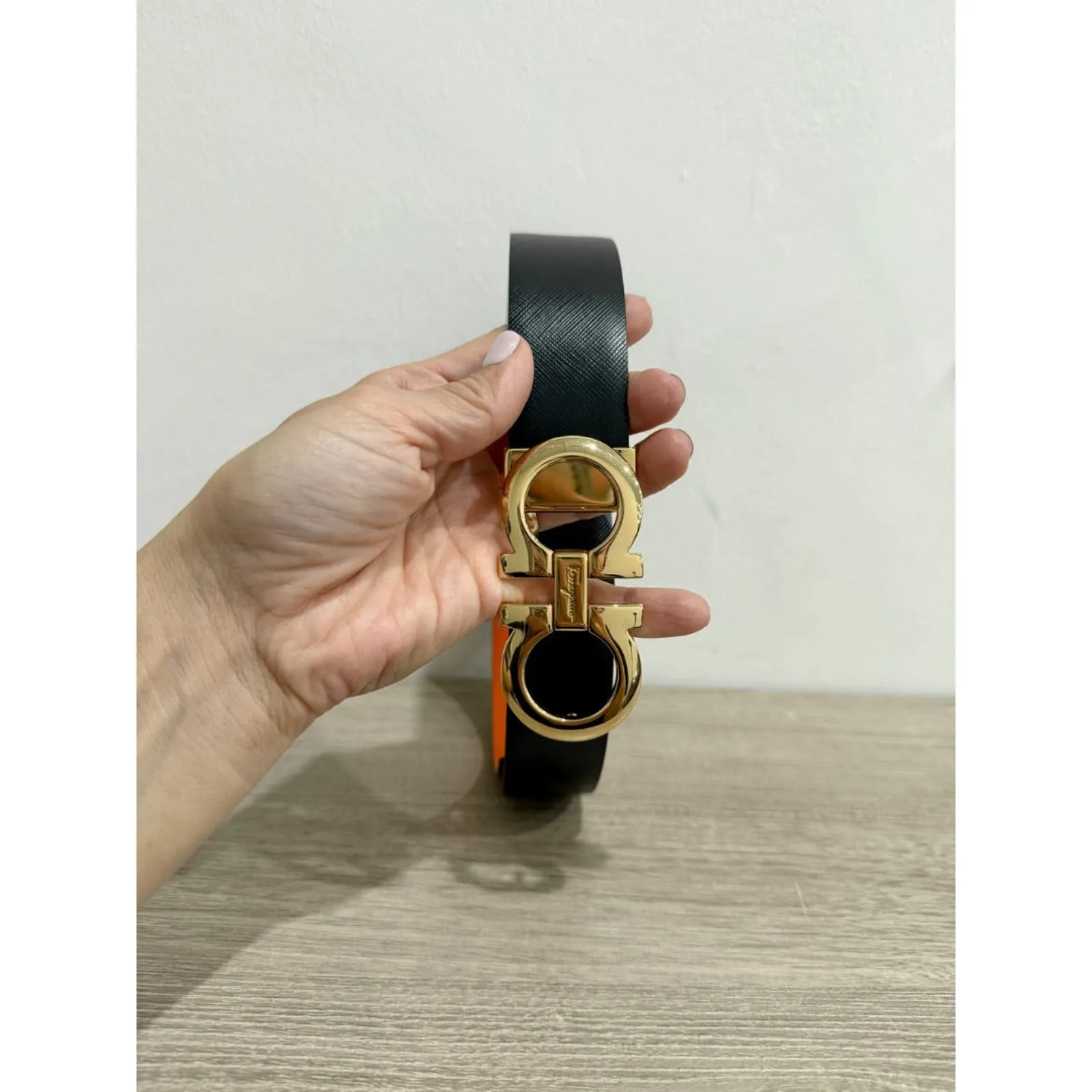 Salvatore Ferragamo Orange/Black Leather Gancini Buckle Reversible Belt 34'' - Image 3