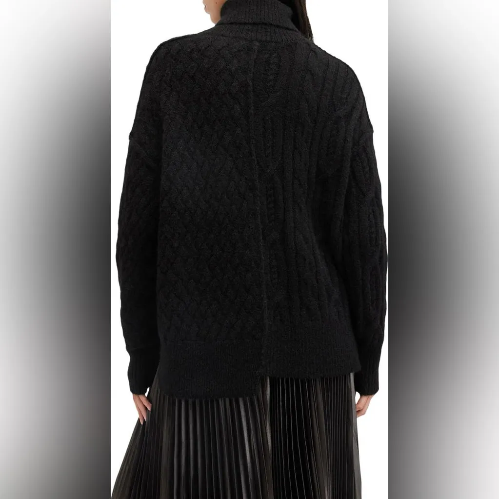 All Saints Varla Cable Stitch Roll Neck Alpaca Blend Sweater in Black S - Image 5