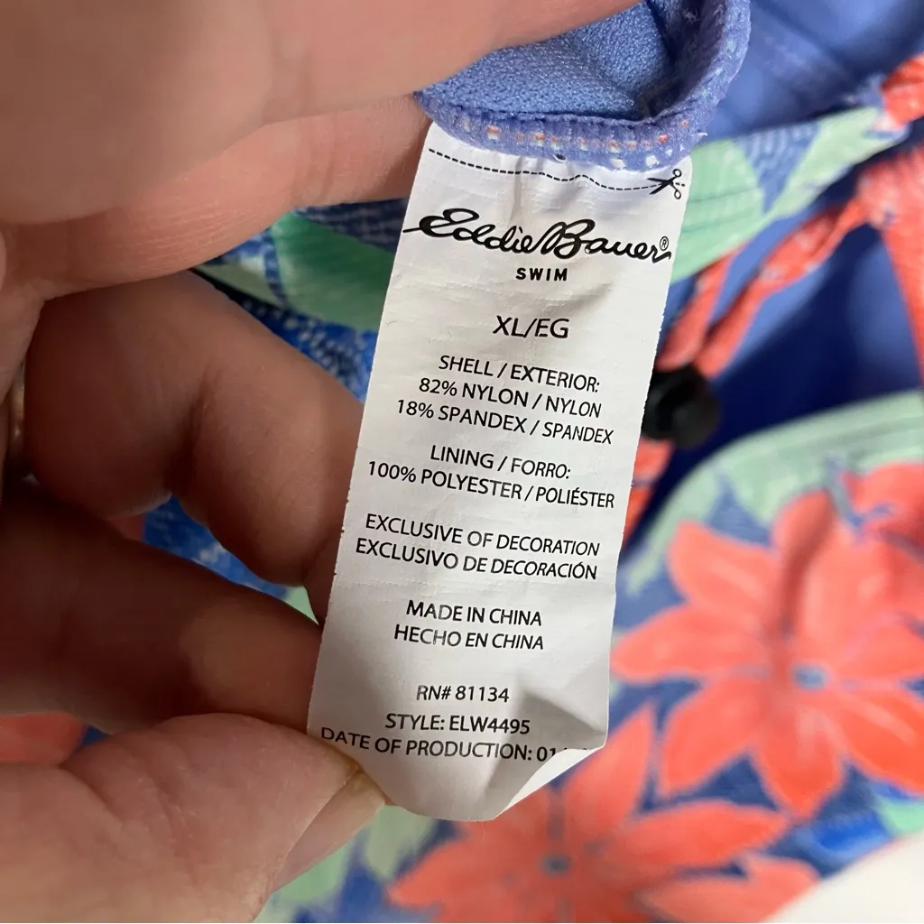 Eddie Bauer one piece swimsuit v-neck women’s size XL‎ floral orange green blue - Image 7
