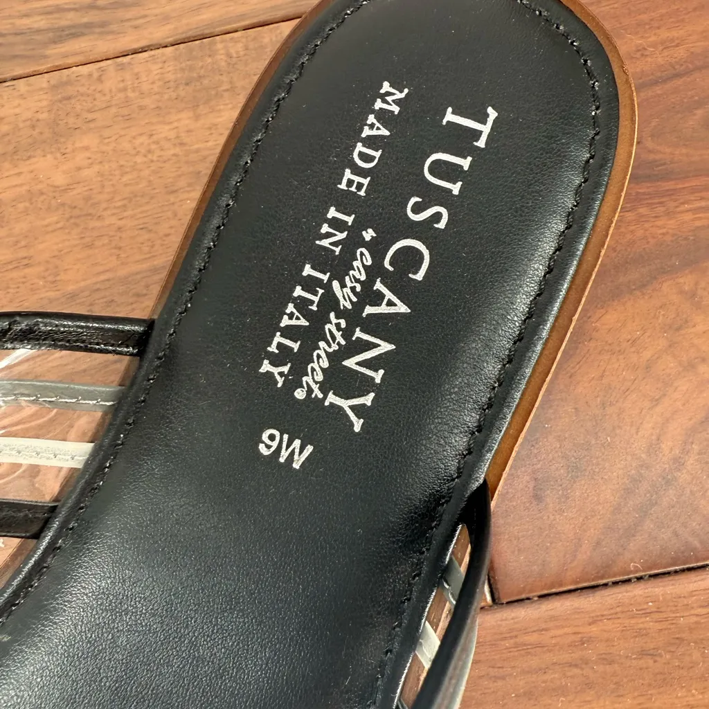 Tuscany Easy Street Black Thong Sandals Clear Straps Made in Italy Size 9W - Image 8