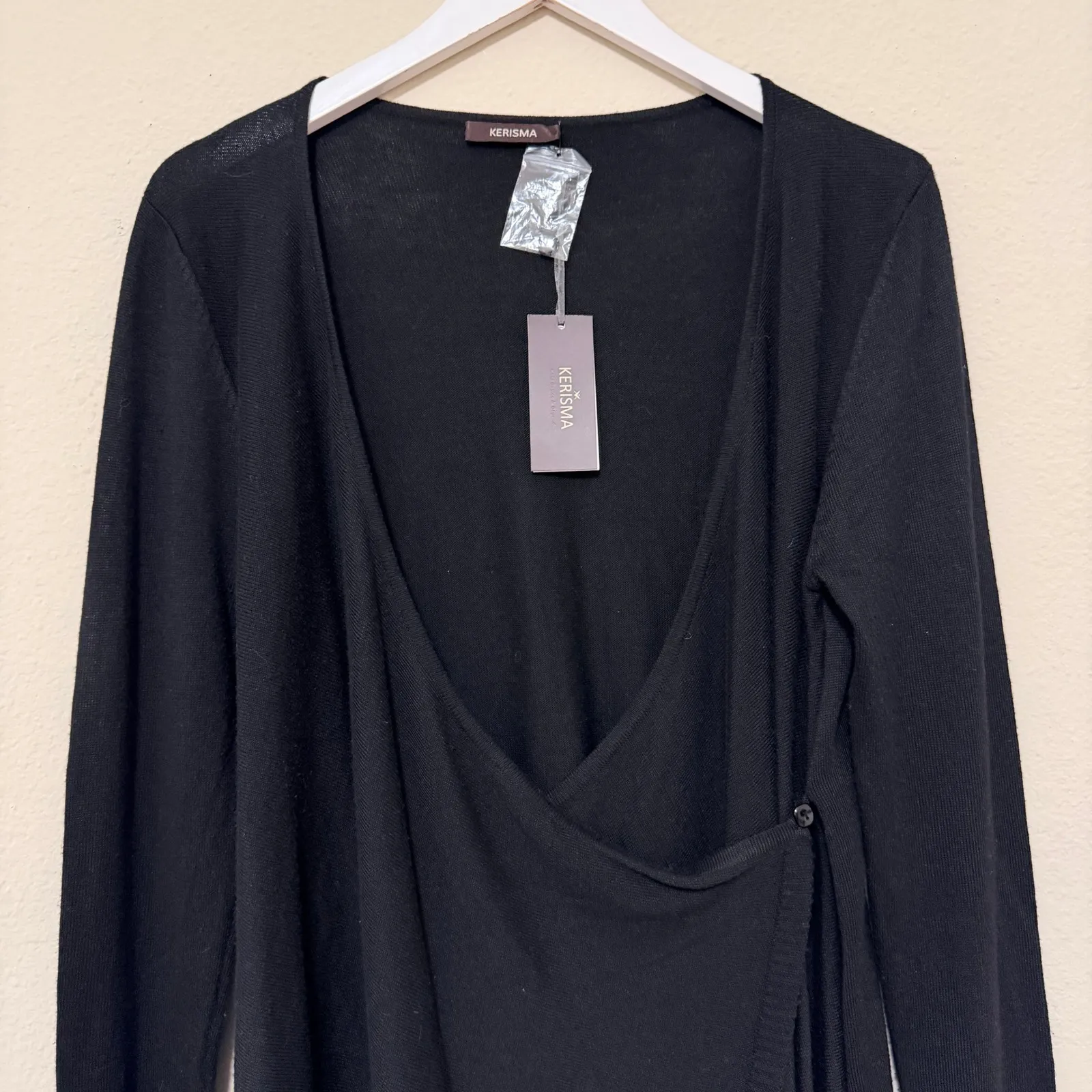 Kerisma Kira Wrap Sweater Black Size Medium Cashmere Blend Draped Asymmetrical - Image 3