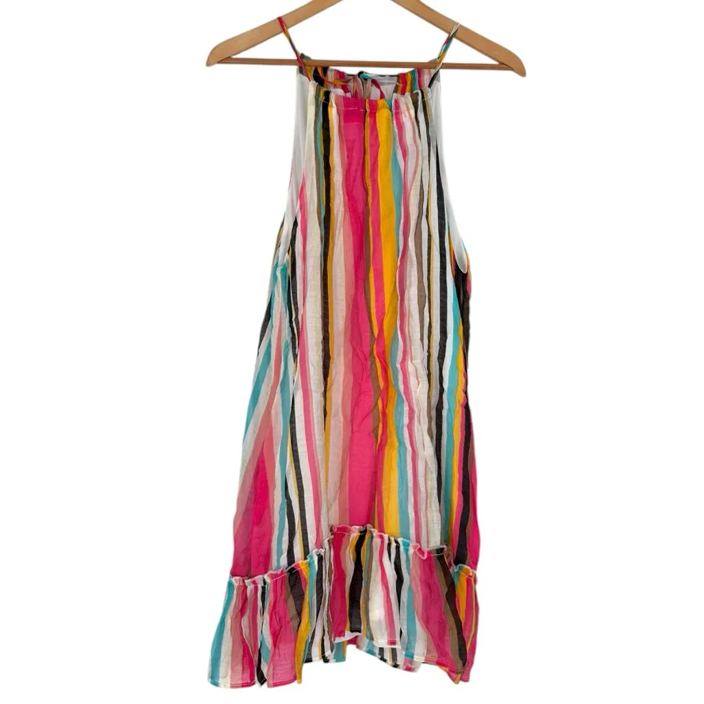 Listicle Multicolor Stripe Shift Dress size Medium NWT Tie Neck Tiered Ruffle - Image 3