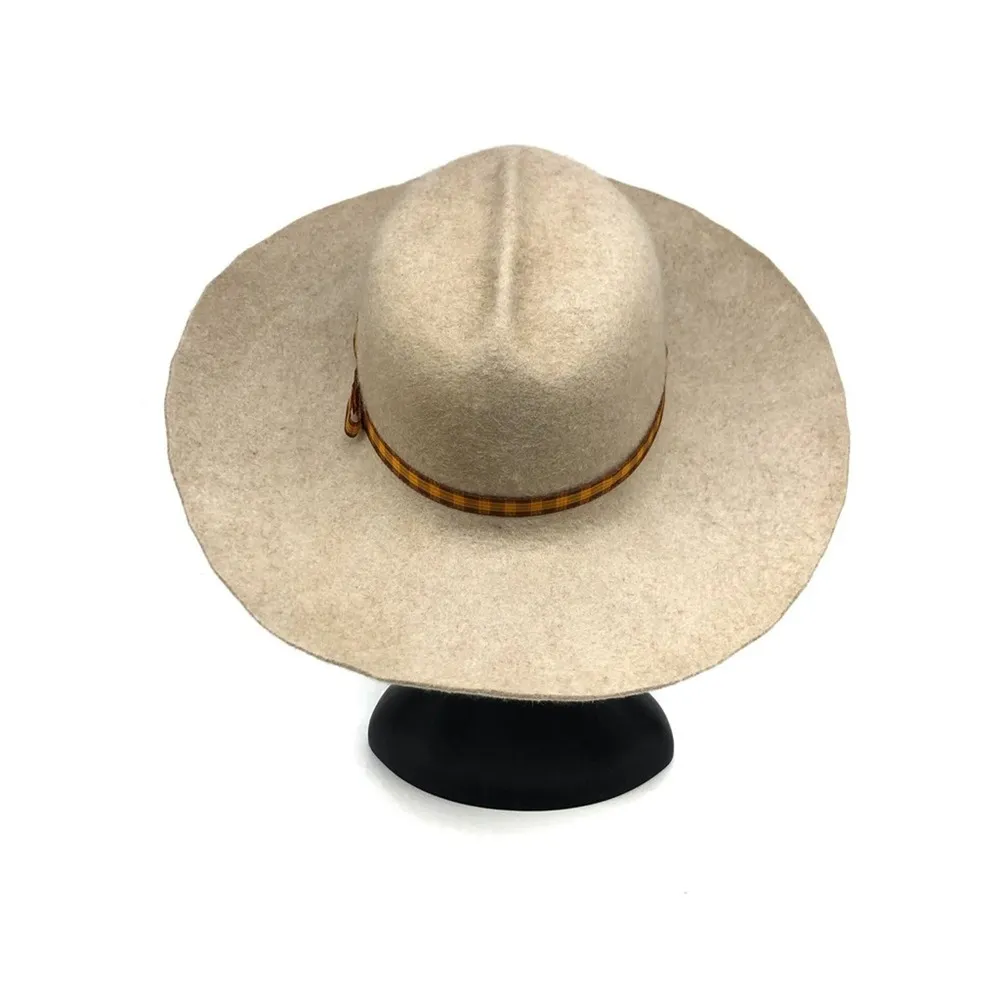 EL SORRELL Men’s Custom Felted Wool Fashion Hat Cream Orange Plaid - Image 11