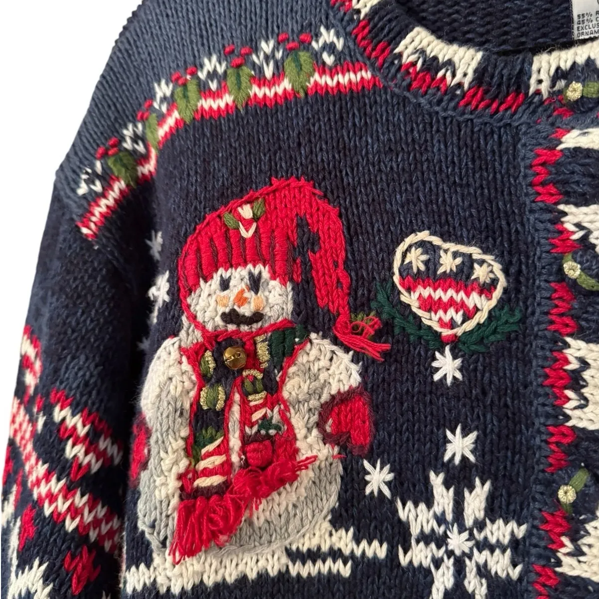 Heirloom Collectibles Women 18/20 3D Christmas Farmhouse Cardigan Cotton Blend Size XL - Image 3