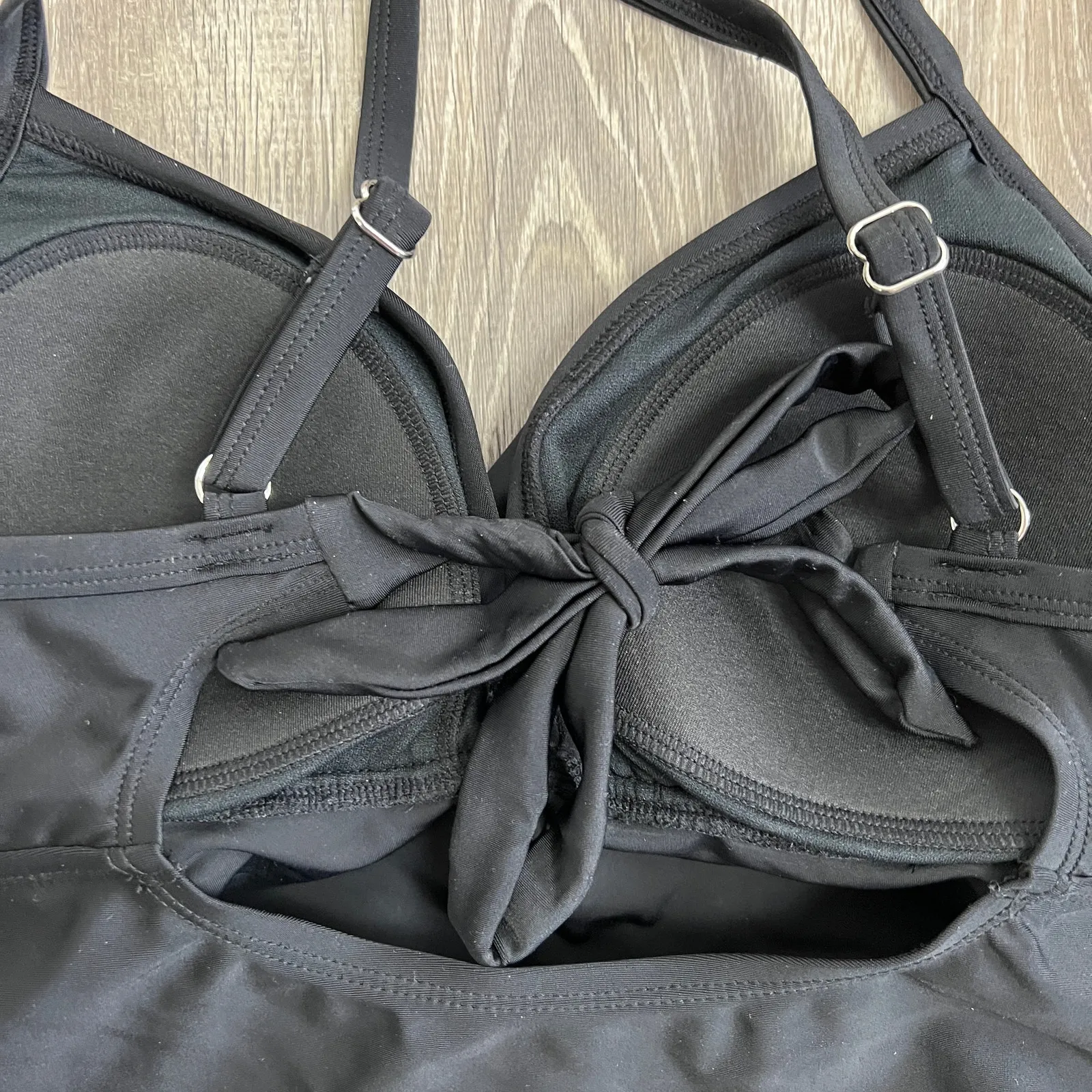 Isabel Maternity Cross Drape Black Tankini Top - Image 2