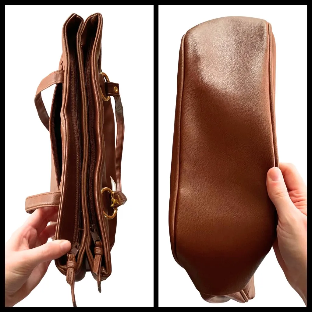 Deadstock Vintage 90s Brown Leather Shoulder Bag Classic Tote Preppy Large Work - Image 7