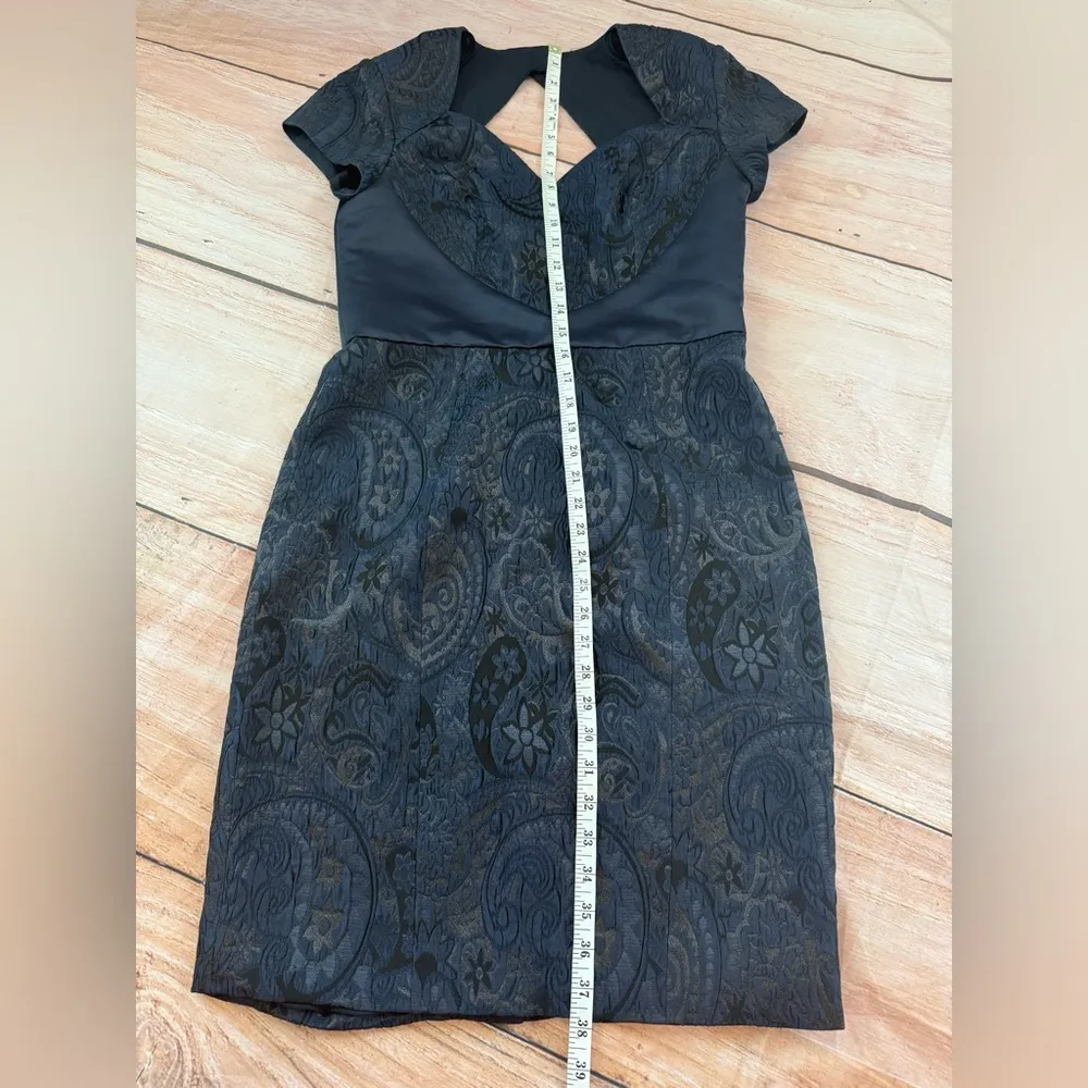 Theia Cap Sleeve Cocktail Dress Midnight Blue Size 10 Woman’s Brocade Evening - Image 4