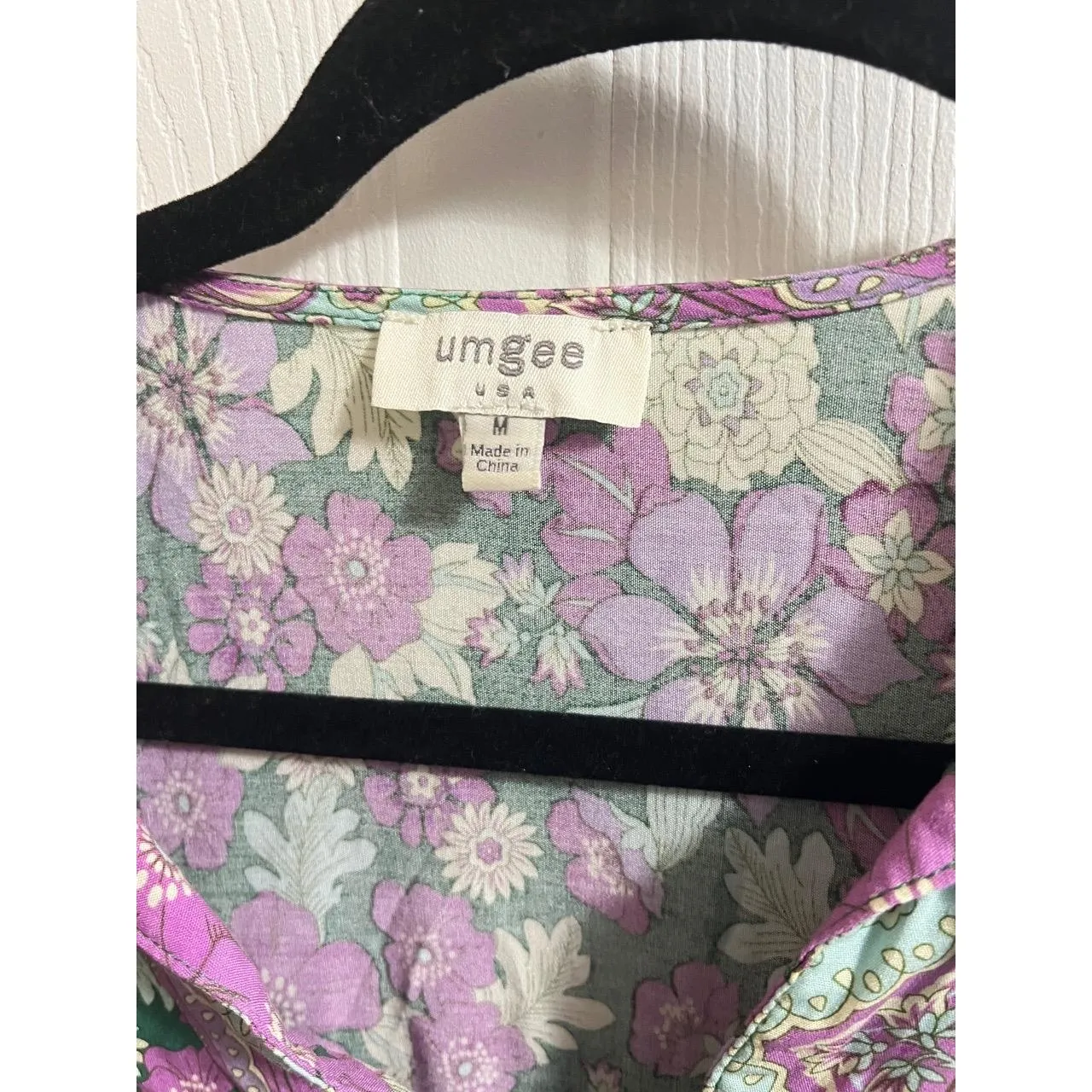 Umgee Top Womens Medium Purple Green Floral Bohemian Tassel Peasant - Image 7